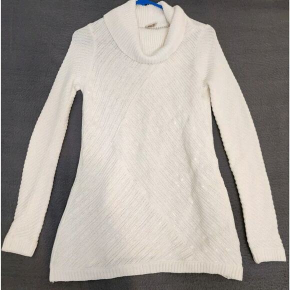 Chicos Ivory Sequin Embellished Cowl Neck Long Sleeve Sweater Sz 0 US S Pullover - Picture 1 of 8